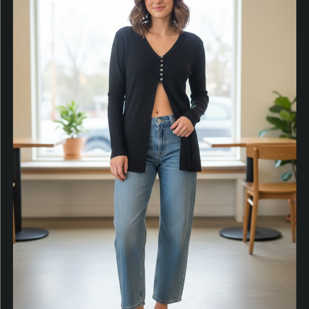 Cyrus - Vintage Open Front Ribbed Sweater, M